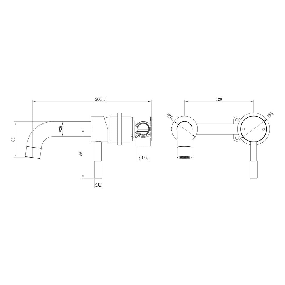 Auvellis Vela 155mm Wall-Mounted Basin Mixer in Chrome detail