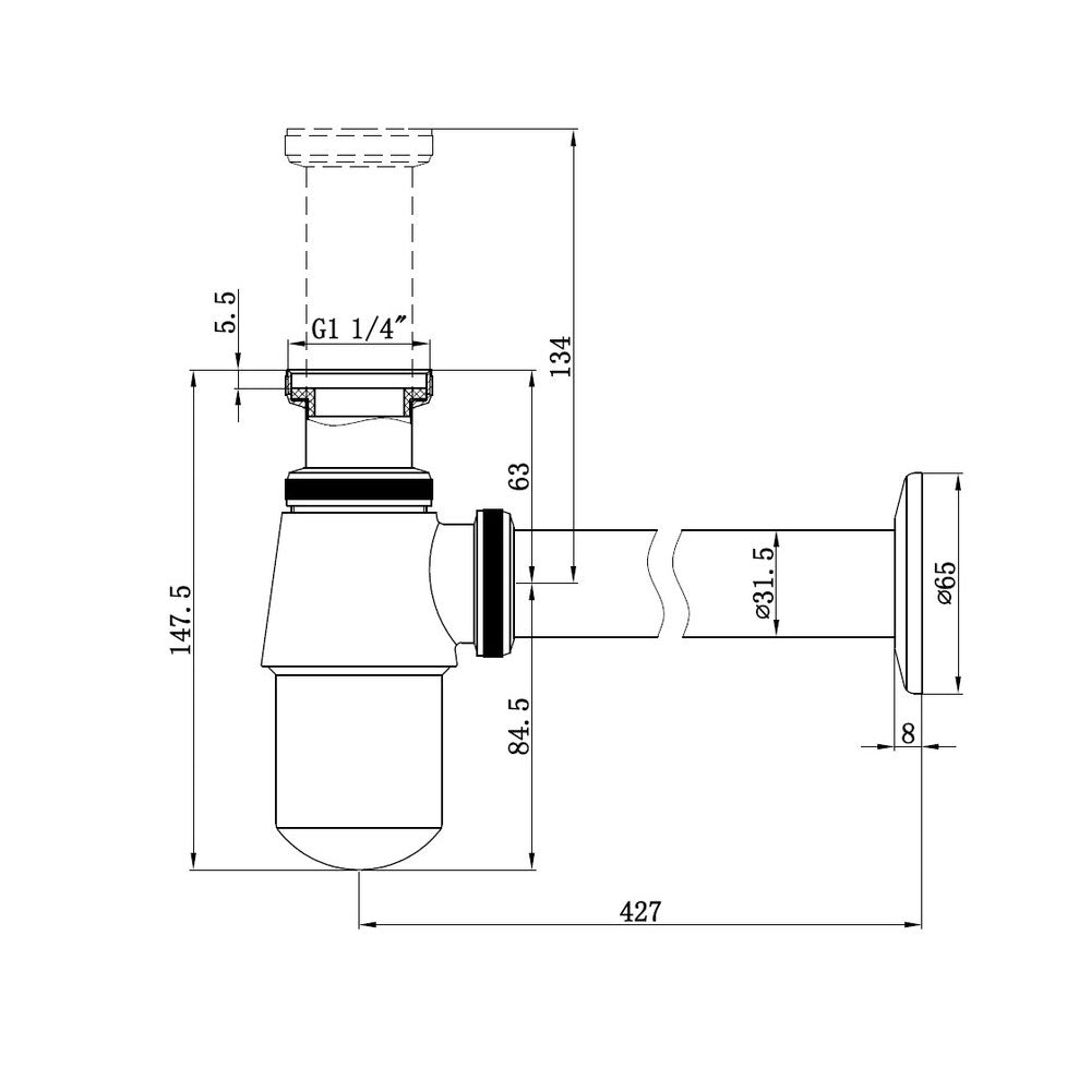 Auvellis Nexara Traditional Adjustable Bottle Trap – Brushed Brass detail view