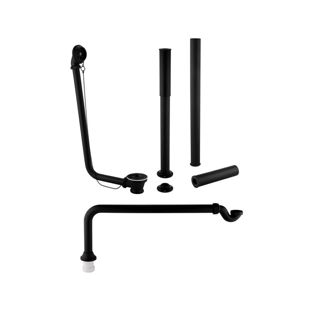 Auvellis exposed bath plug and chain waste with pipe shrouds – Matt Black