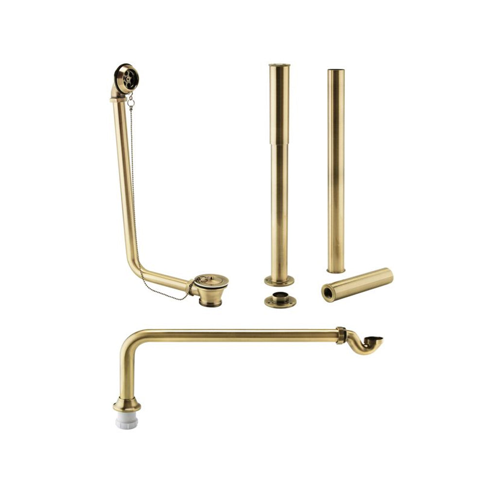 Exposed Bath Plug & Chain Waste w/Pipe Shrouds - Brushed Brass