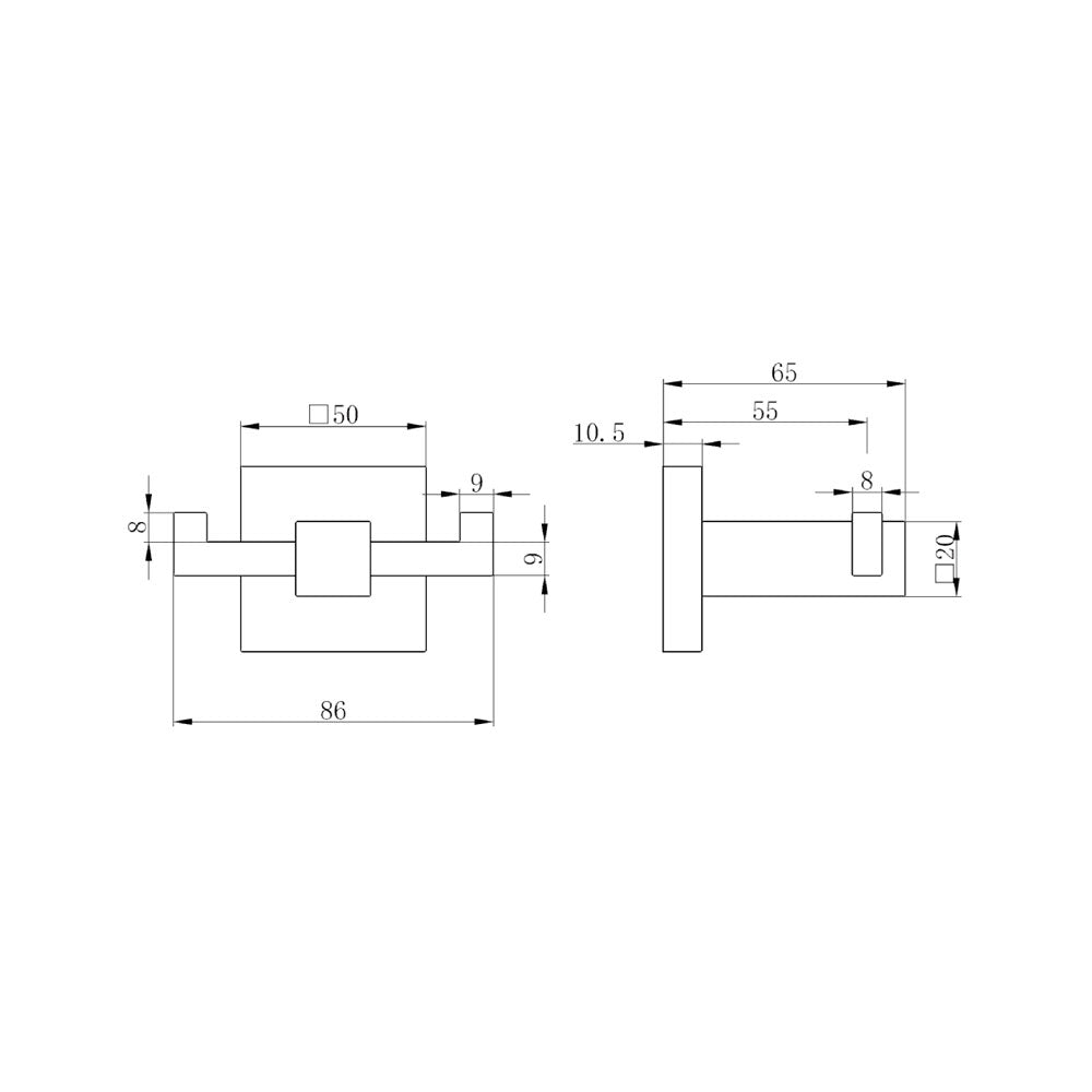 Auvellis Sydney Square Double Robe Hook detail