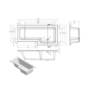 Pureflo 1700x700-885mm Shower Bath 0th With Screen And Bath Panels Pureflo