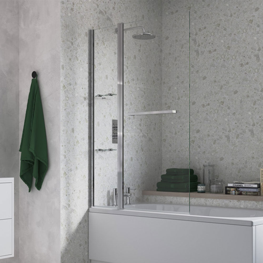 Auvellis Nexara 2-panel folding bath screen with towel rail – Chrome