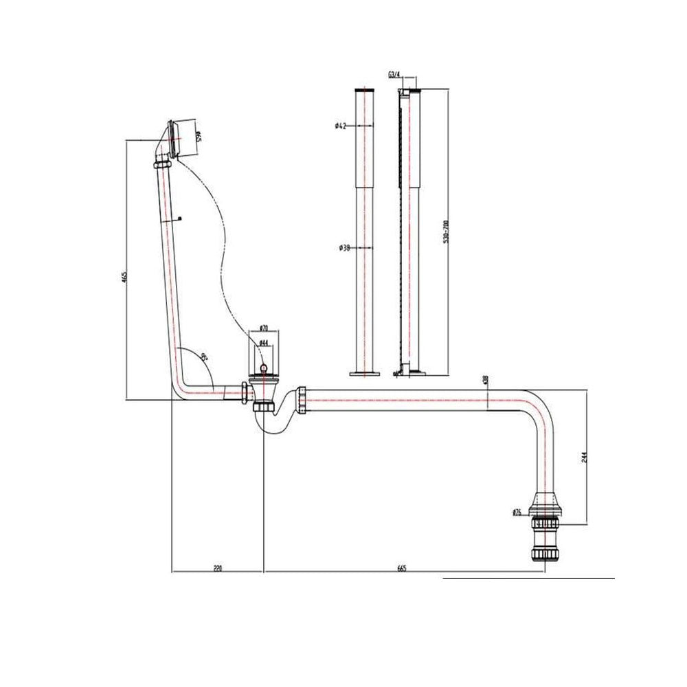 Pureflo Exposed Bath Plug And Chain With Pipe Shrouds Chrome