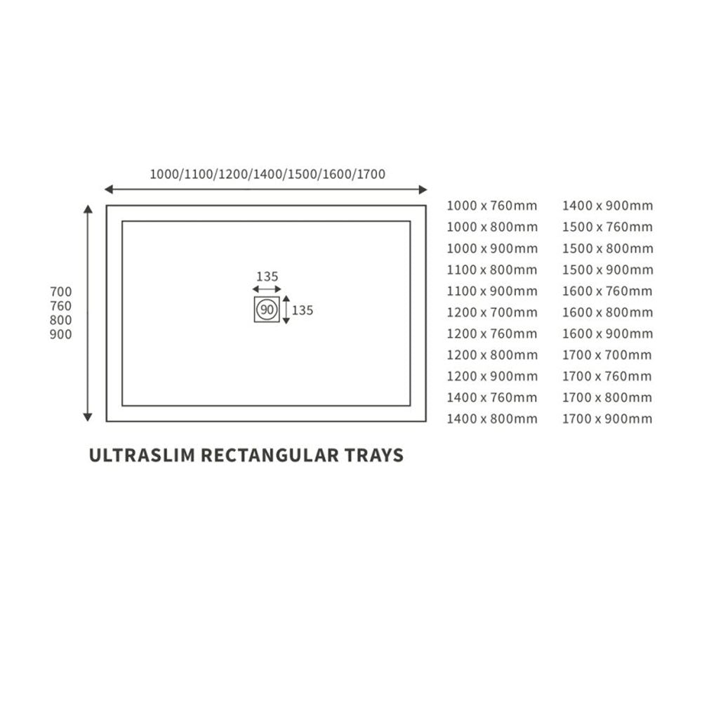 Pureflo Rectangular 25mm Ultra Slim Shower Tray (Stone Resin) With 90mm High Flow Waste