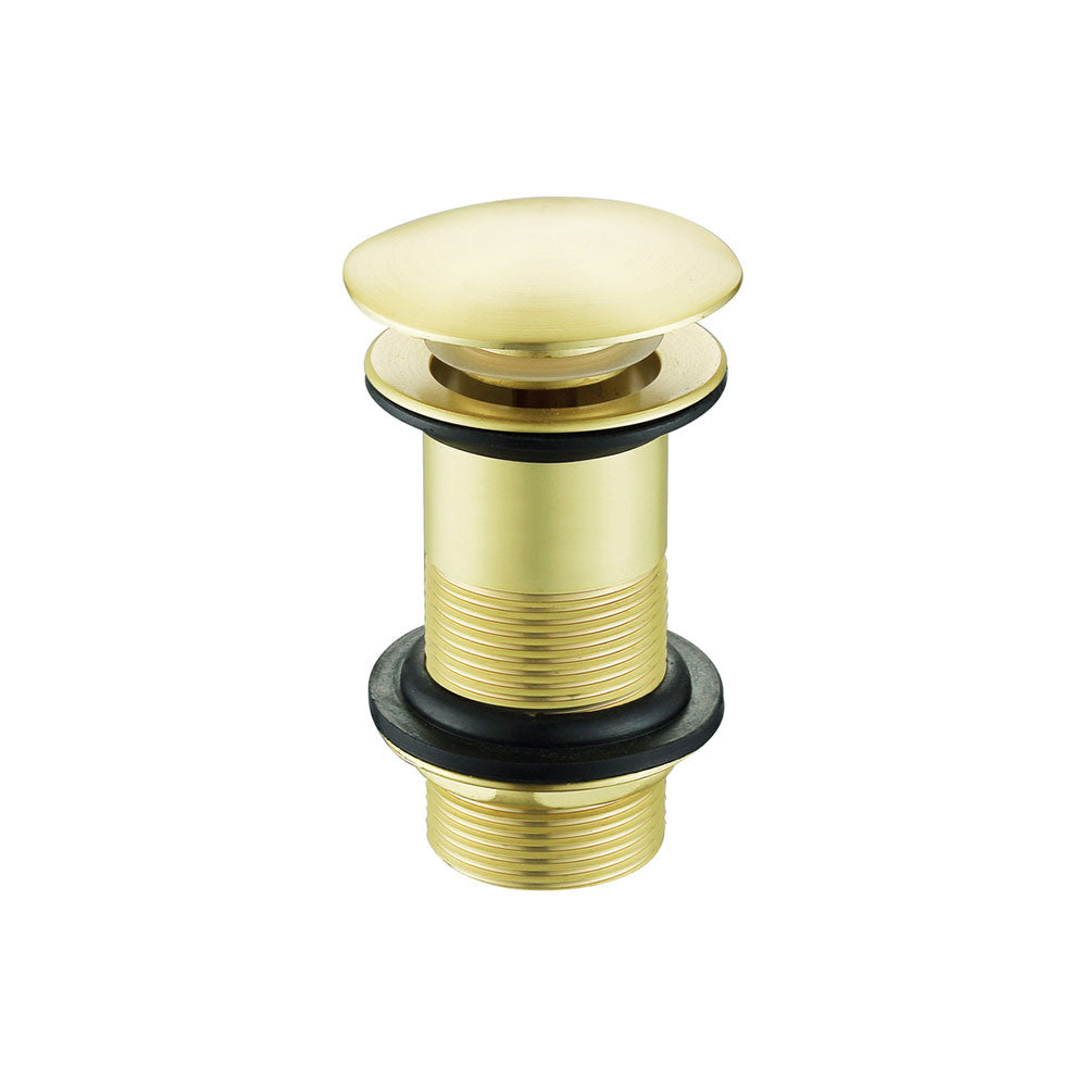 Auvellis Nexara Unslotted Mushroom Press-to-Open Basin Waste – Brushed Brass (suitable for basins without overflows)