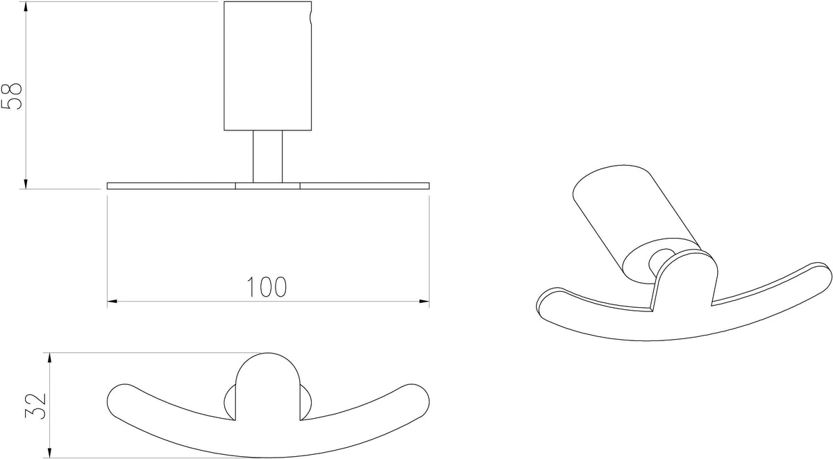 Auvellis Nexara 100mm robe hook dimensions and technical drawing