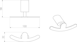 Auvellis Nexara 100mm robe hook dimensions and technical drawing