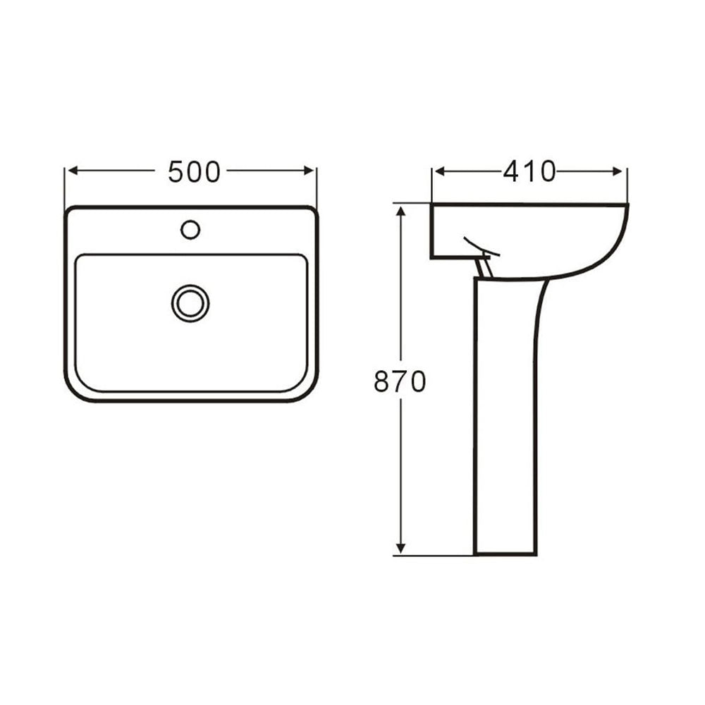 Siena 500x410mm Washbasin And Pedestal Compact