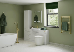 Auvellis Forma white gloss bathroom furniture in a styled bathroom