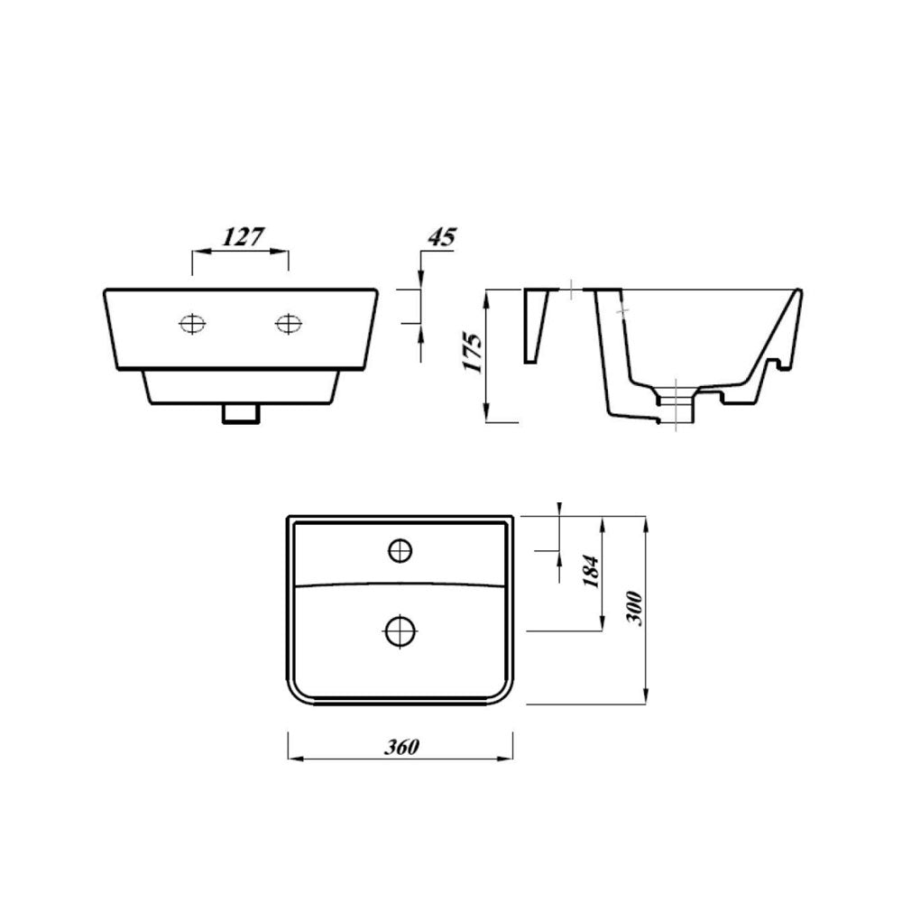 Zara 350mm Wall Mounted Compact Basin