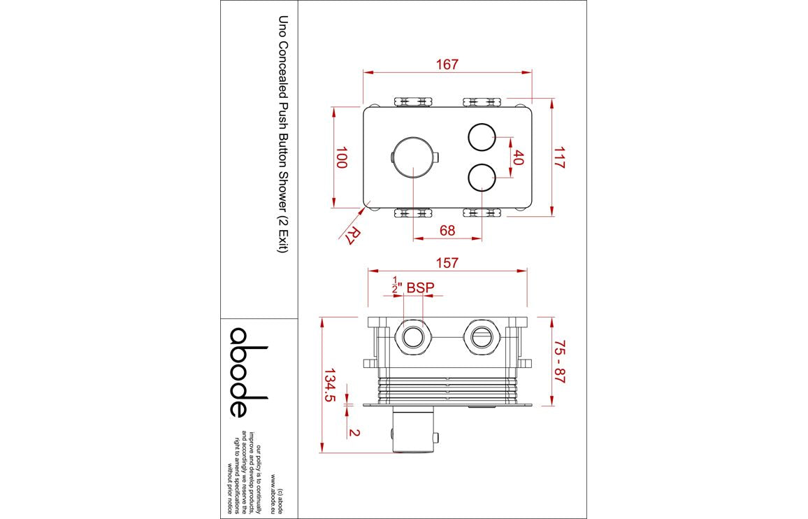Auvellis Uno Concealed Push-Button Shower – 2 Outlet – Gunmetal – technical view 1
