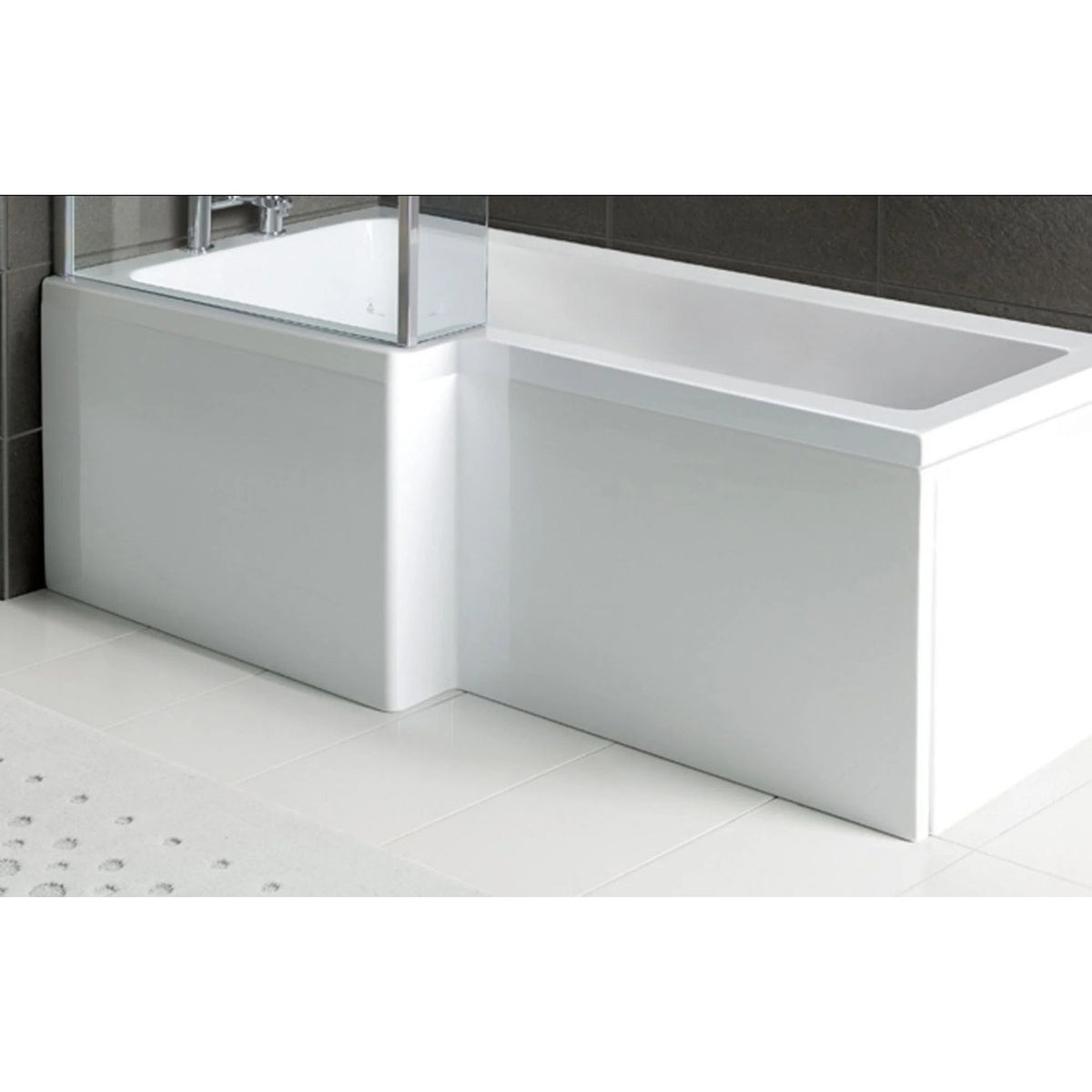 Auvellis white L shape front bath panel fitted to a bath