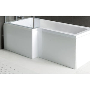 Auvellis white L shape front bath panel fitted to a bath