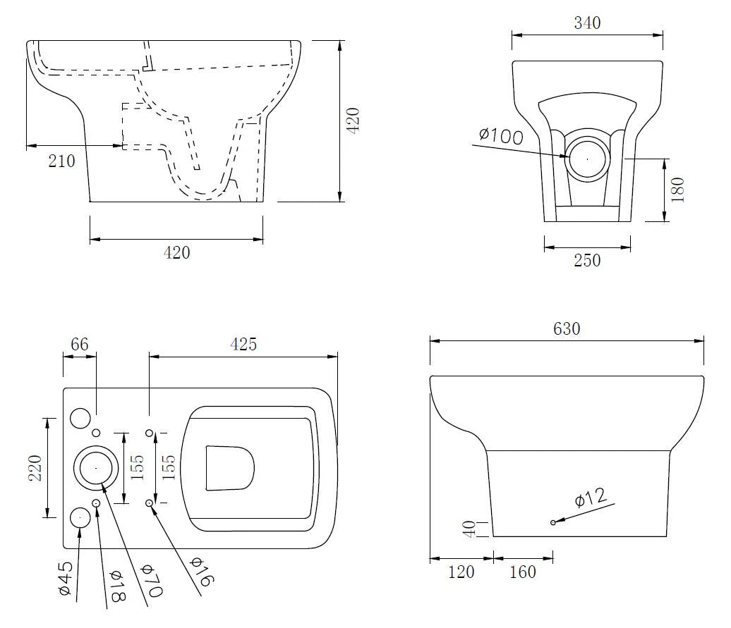 Auvellis Arlo toilet pan technical dimensions