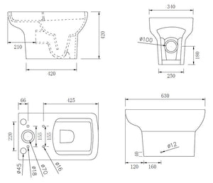 Auvellis Arlo toilet pan technical dimensions
