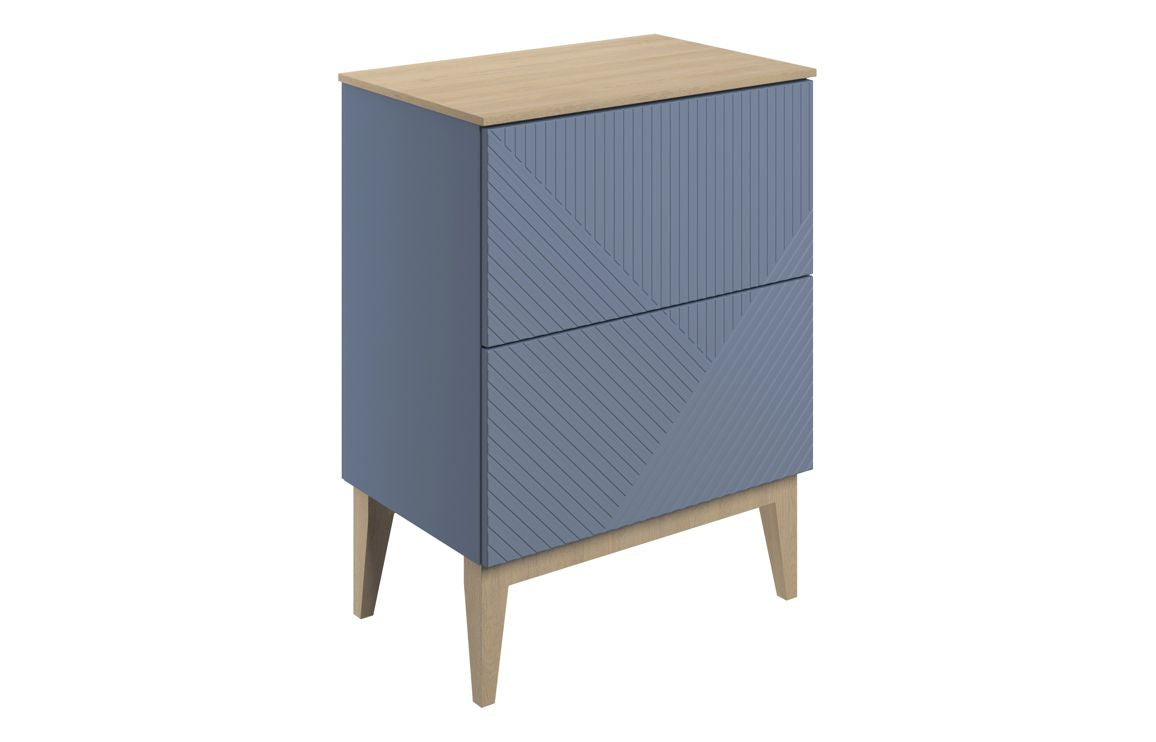 Auvellis Arven 610mm slim-depth floor-standing vanity with maple-effect worktop in matt smoke blue