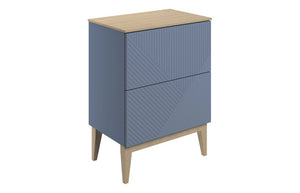Auvellis Arven 610mm slim-depth floor-standing vanity with maple-effect worktop in matt smoke blue