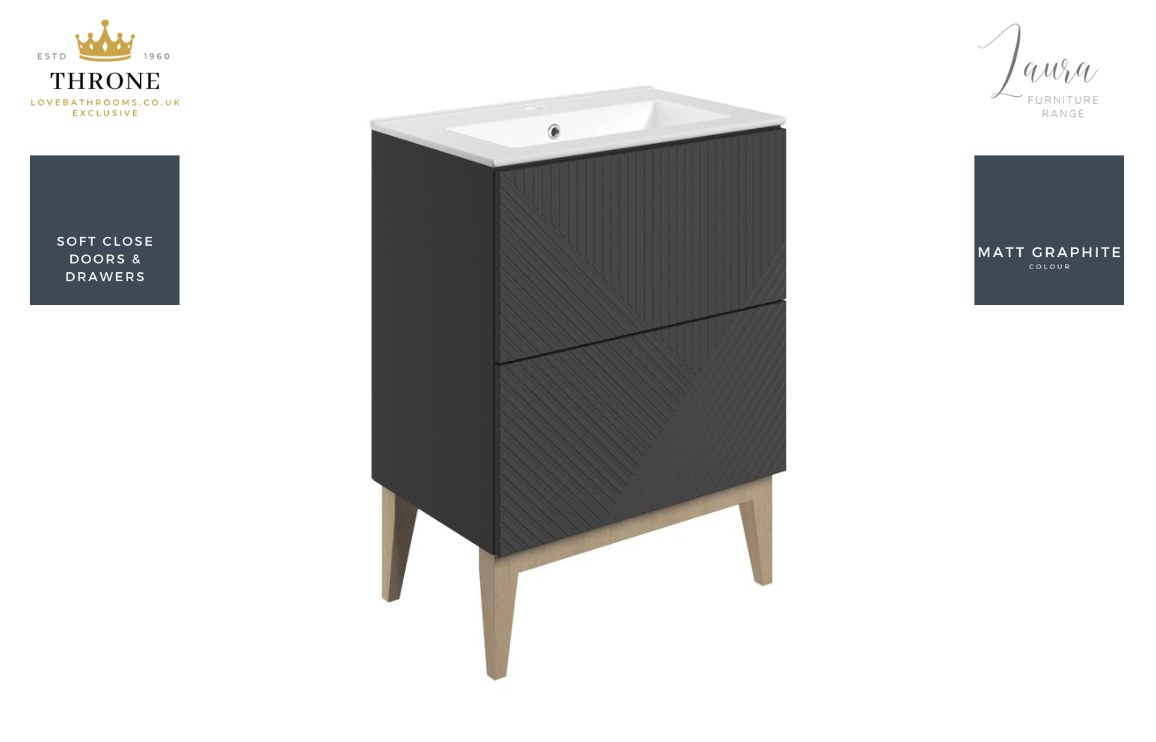 Auvellis Arven 615mm slim-depth floor-standing vanity with ceramic basin in matt graphite grey