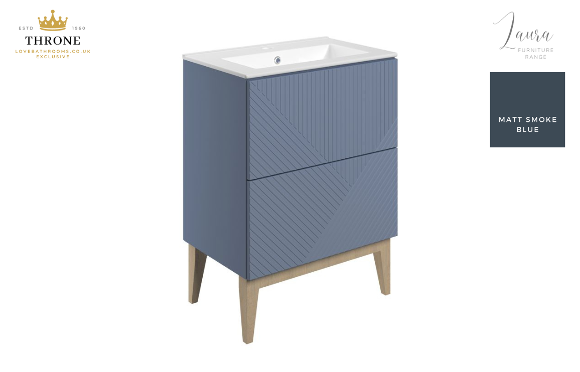 Auvellis Arven 615mm slim-depth floor-standing vanity with ceramic basin in matt smoke blue