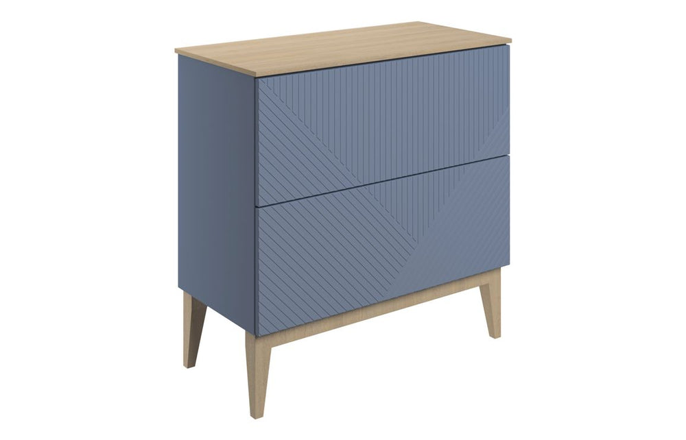 Auvellis Arven 810mm slim-depth floor-standing vanity with maple-effect worktop in matt smoke blue