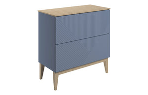Auvellis Arven 810mm slim-depth floor-standing vanity with maple-effect worktop in matt smoke blue