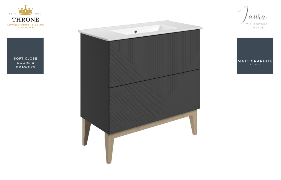 Auvellis Arven 815mm slim-depth floor-standing vanity with ceramic basin in matt graphite grey