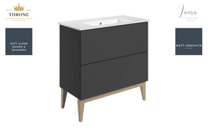 Auvellis Arven 815mm slim-depth floor-standing vanity with ceramic basin in matt graphite grey