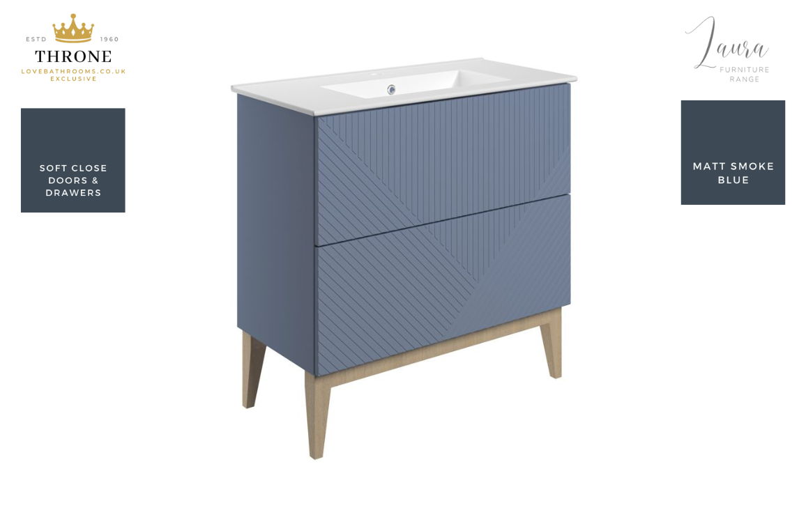 Auvellis Arven 815mm slim-depth floor-standing vanity with ceramic basin in matt smoke blue
