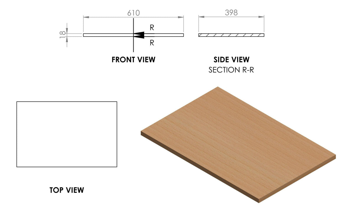 Auvellis Arven maple-effect worktop technical dimensions