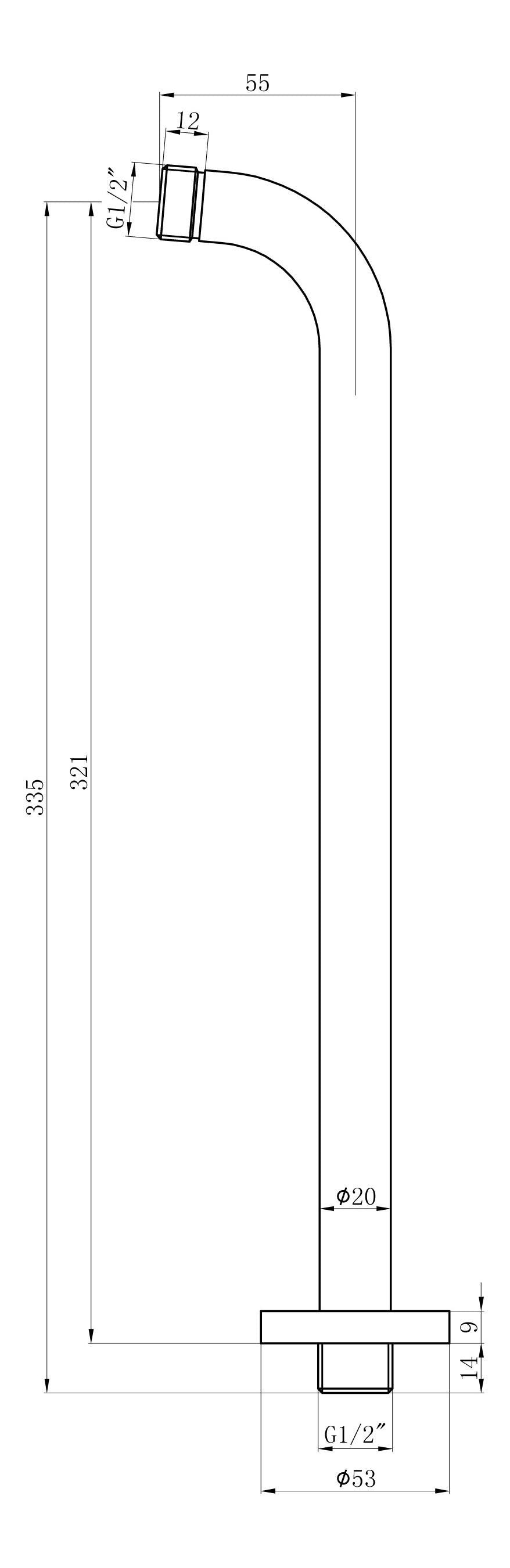 Auvellis Nexara 320mm round wall-mounted shower arm dimensions
