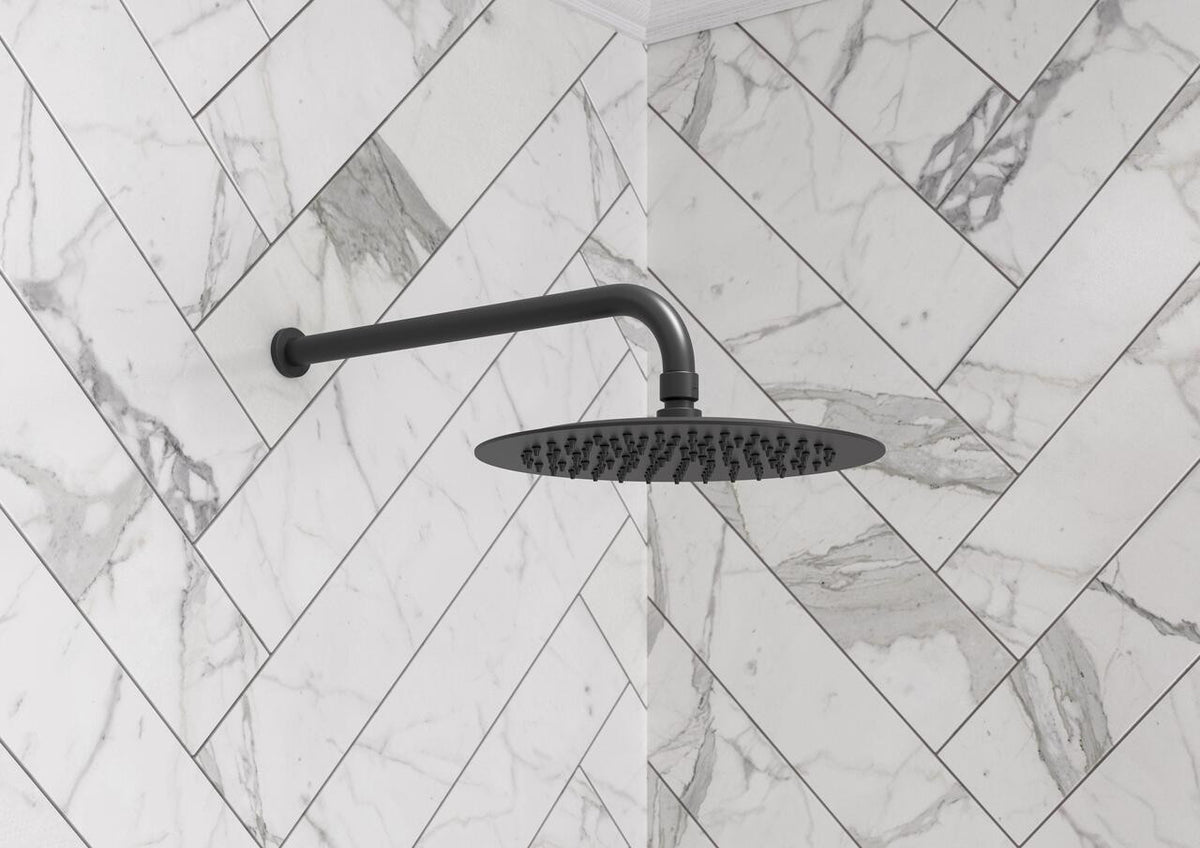 Auvellis Nexara 320mm round wall-mounted shower arm installed