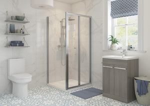 Auvellis Nexara Classix 6mm Shower Side Panel - Chrome in a bathroom setting