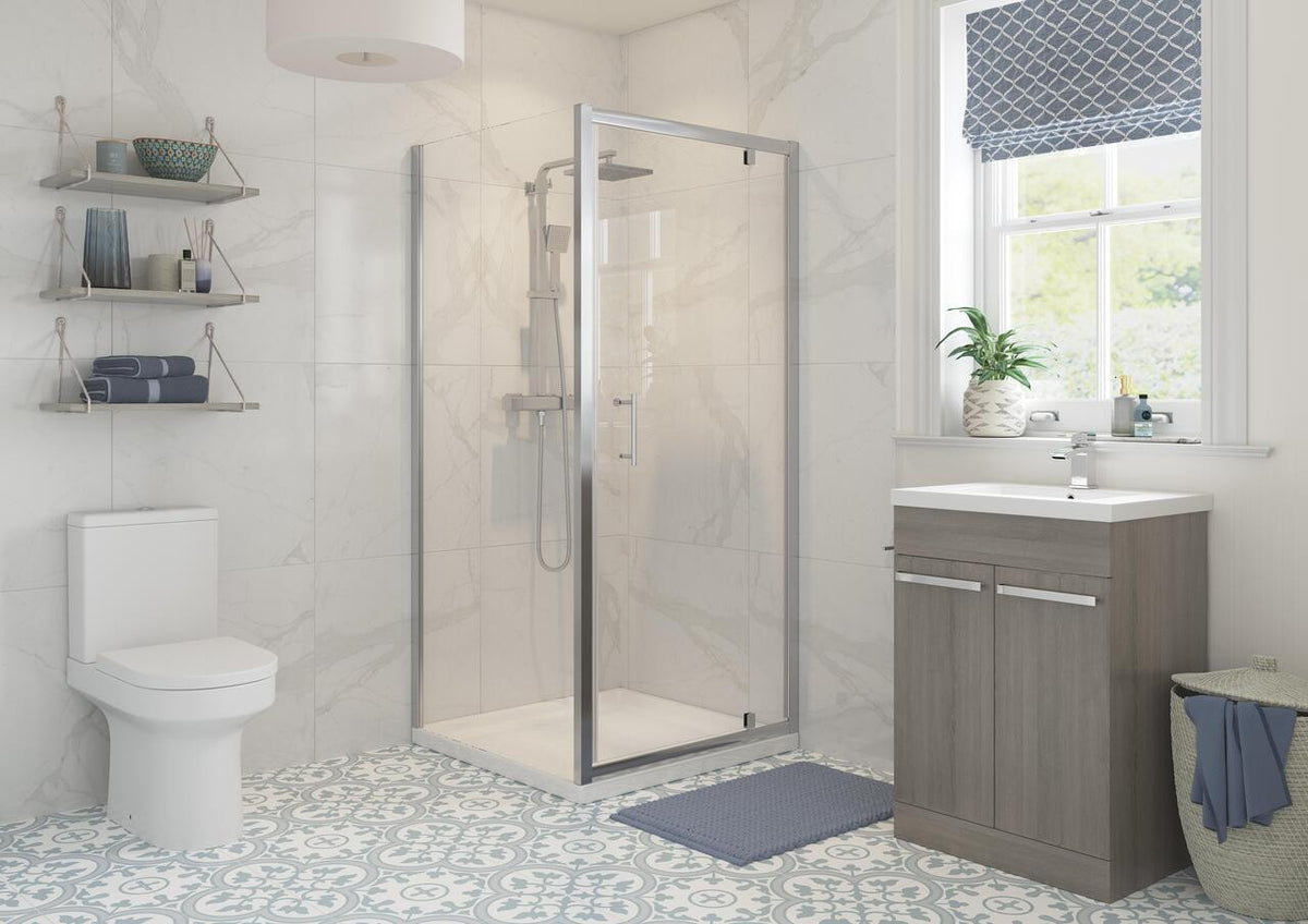 Auvellis Nexara Classix 6mm Shower Side Panel - Chrome in a bathroom setting