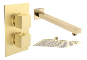 Auvellis Comet square single-outlet thermostatic shower pack in Brushed Brass