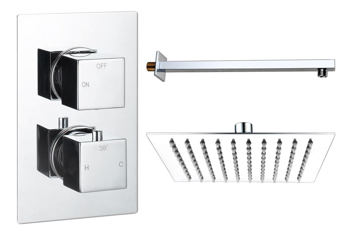 Auvellis Comet square single-outlet thermostatic shower pack in Chrome