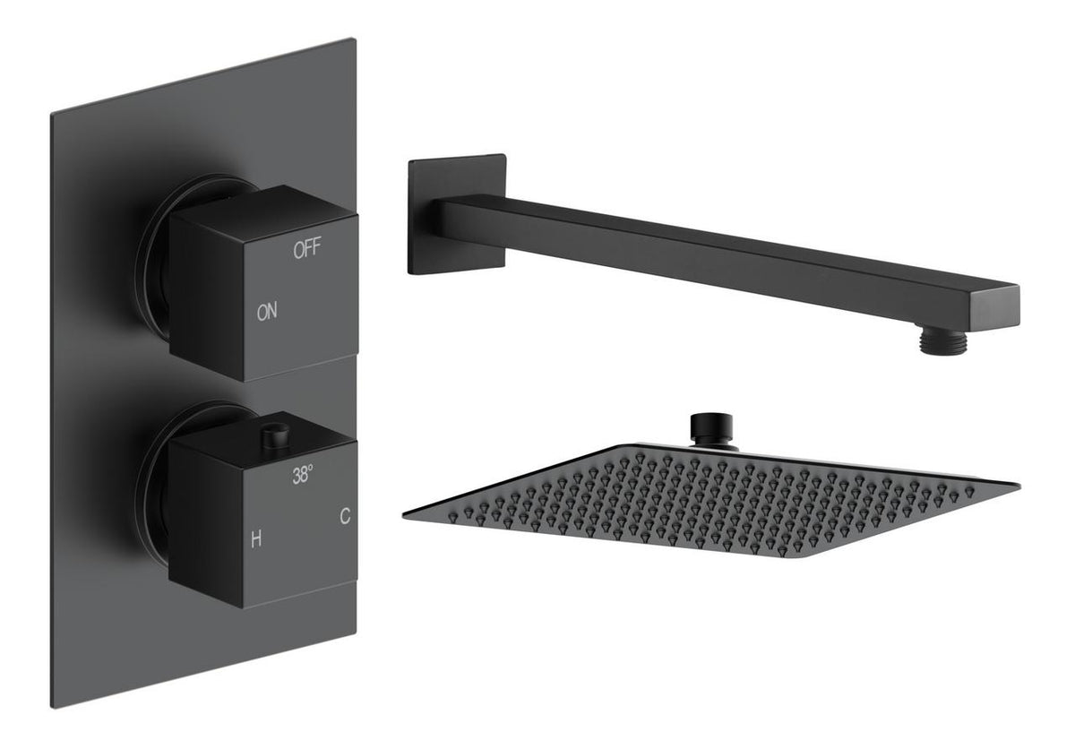 Auvellis Comet square single-outlet thermostatic shower pack in Matt Black
