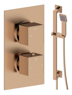 Auvellis Comet square single-outlet shower pack with riser in Brushed Bronze