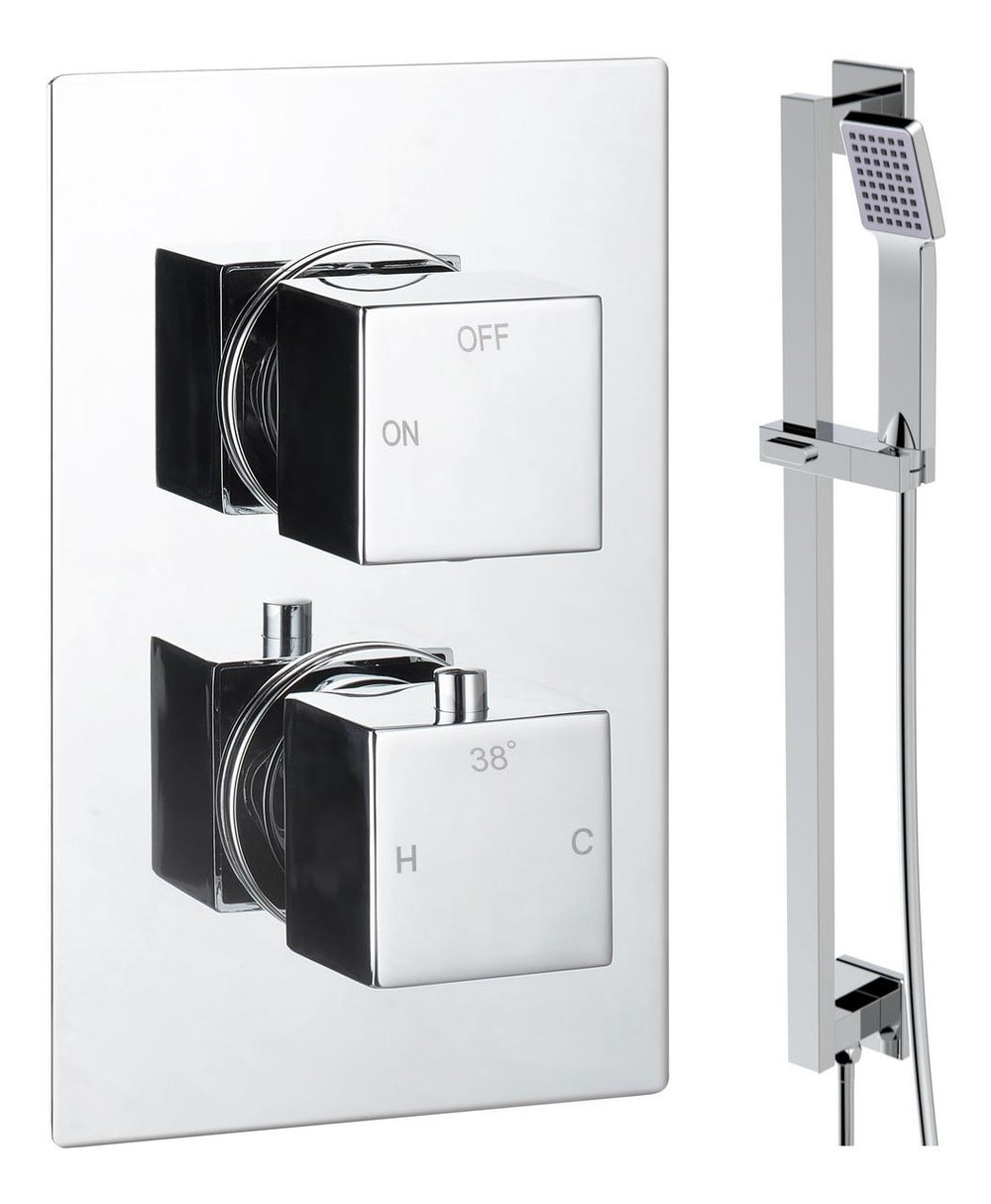 Auvellis Nexara square single-outlet shower pack with riser in Chrome