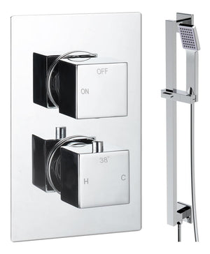 Auvellis Comet square single-outlet shower pack with riser in Chrome