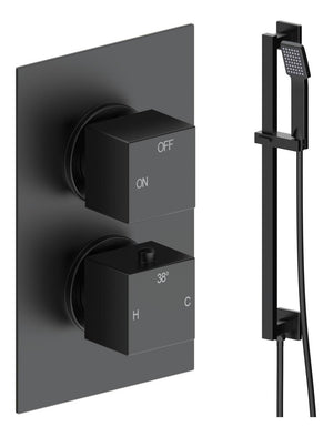 Auvellis Comet square single-outlet shower pack with riser in Matt Black