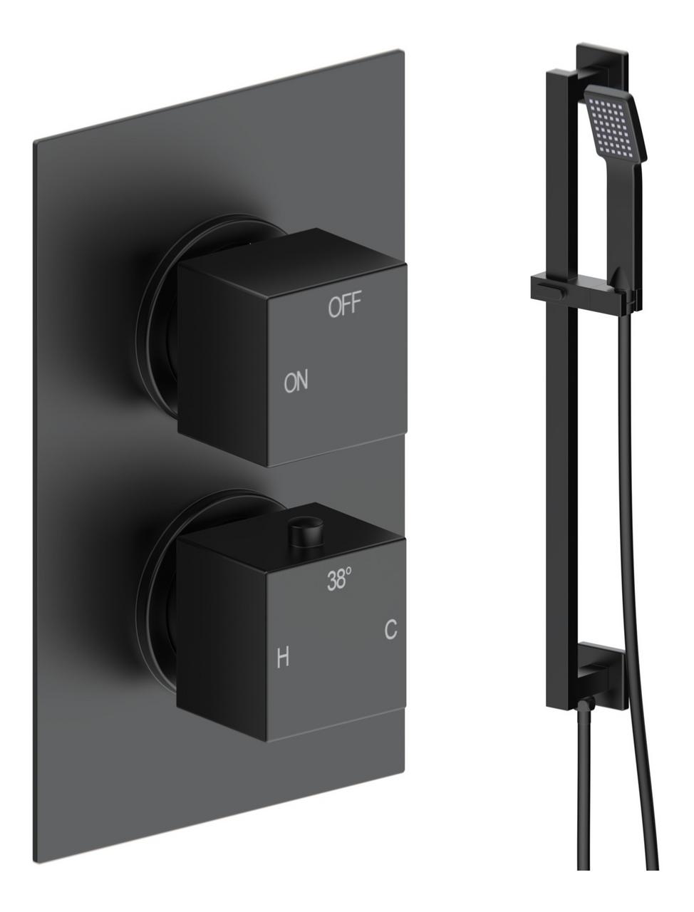 Auvellis Comet square single-outlet shower pack with riser in Matt Black