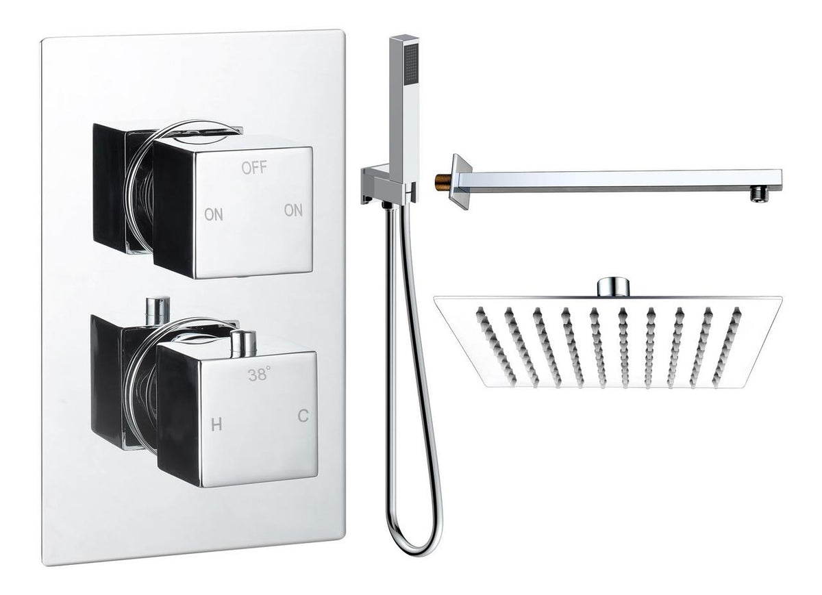 Auvellis Comet square two-outlet thermostatic shower pack with handset in Chrome