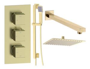 Auvellis Comet square two-outlet thermostatic shower pack in Brushed Brass