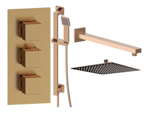 Auvellis Comet square two-outlet thermostatic shower pack in Brushed Bronze