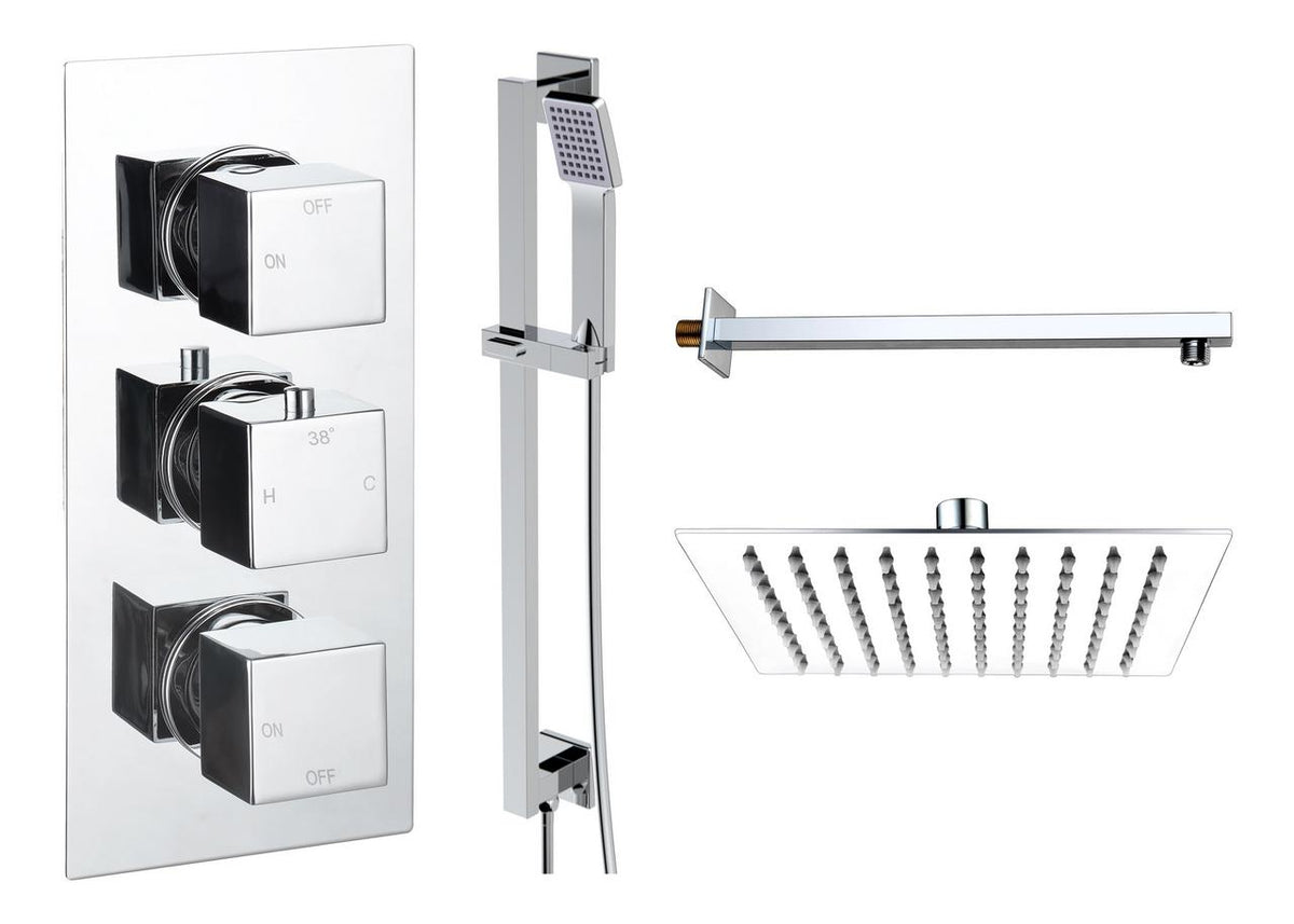 Auvellis Comet square two-outlet thermostatic shower pack in Chrome