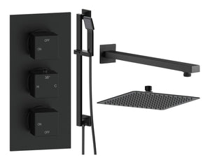 Auvellis Comet square two-outlet thermostatic shower pack in Matt Black