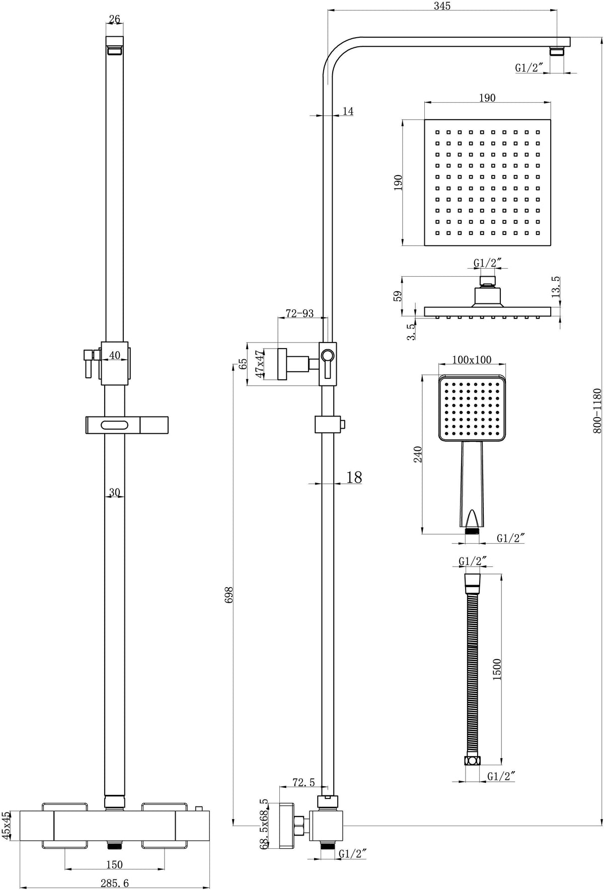 Auvellis Chrome cool-touch thermostatic shower dimensions