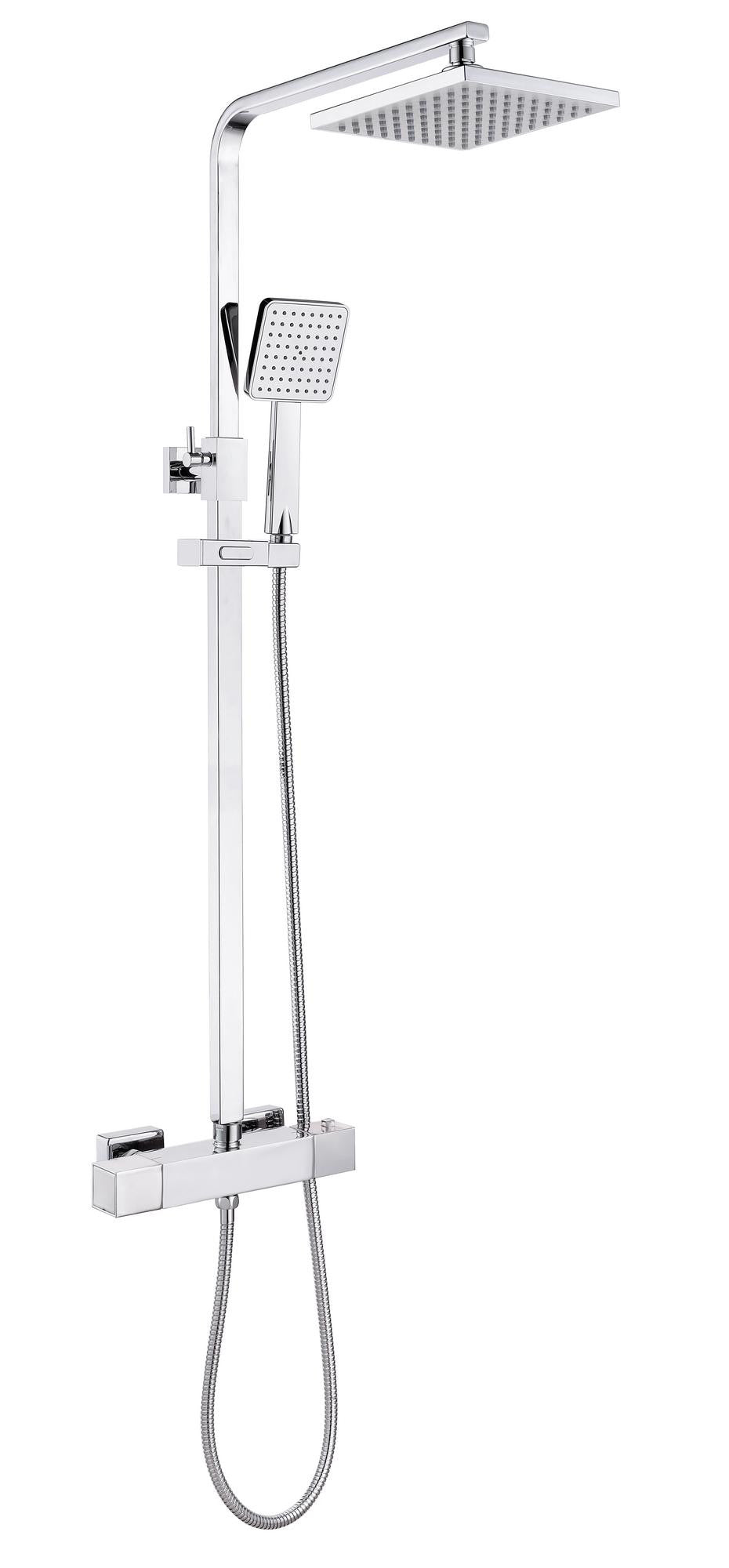 Auvellis cool-touch thermostatic mixer shower with riser and overhead in Chrome