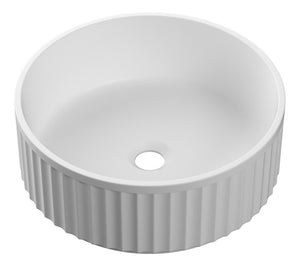 Auvellis Fluted 400mm Round Resin Countertop Washbasin – White – DIPB0084